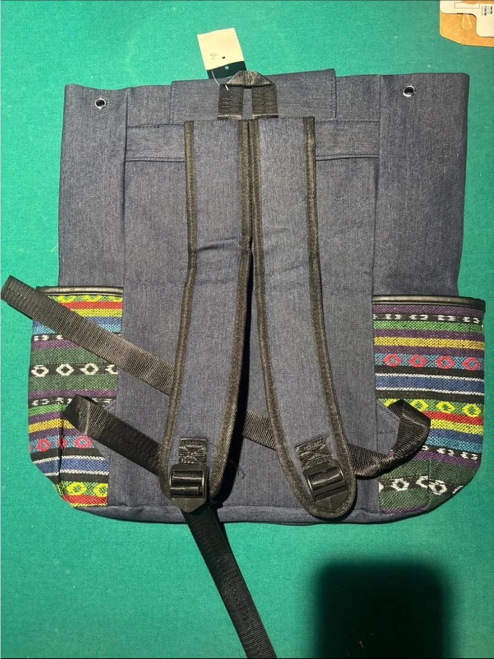 Striped Multicolor Canvas Backpack with Blue Accents